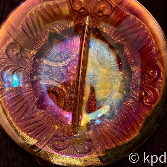 Indiana Killarney Marigold Carnival Glass 1950s Divided Relish Dish - Picture 4 of 7